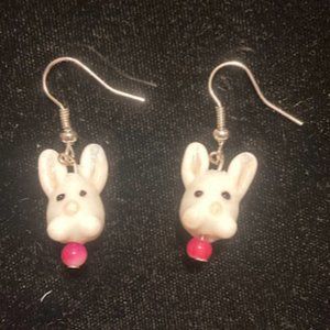 Handmade lamp work bunny rabbit earrings